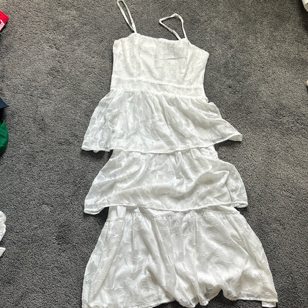Grace and Beauty White Burnout Floral Print Tiered Dress